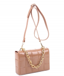 Chain Accent Woven Effect Jelly 2-Way Shoulder Bag Cross Body LCS2888 APRICOT